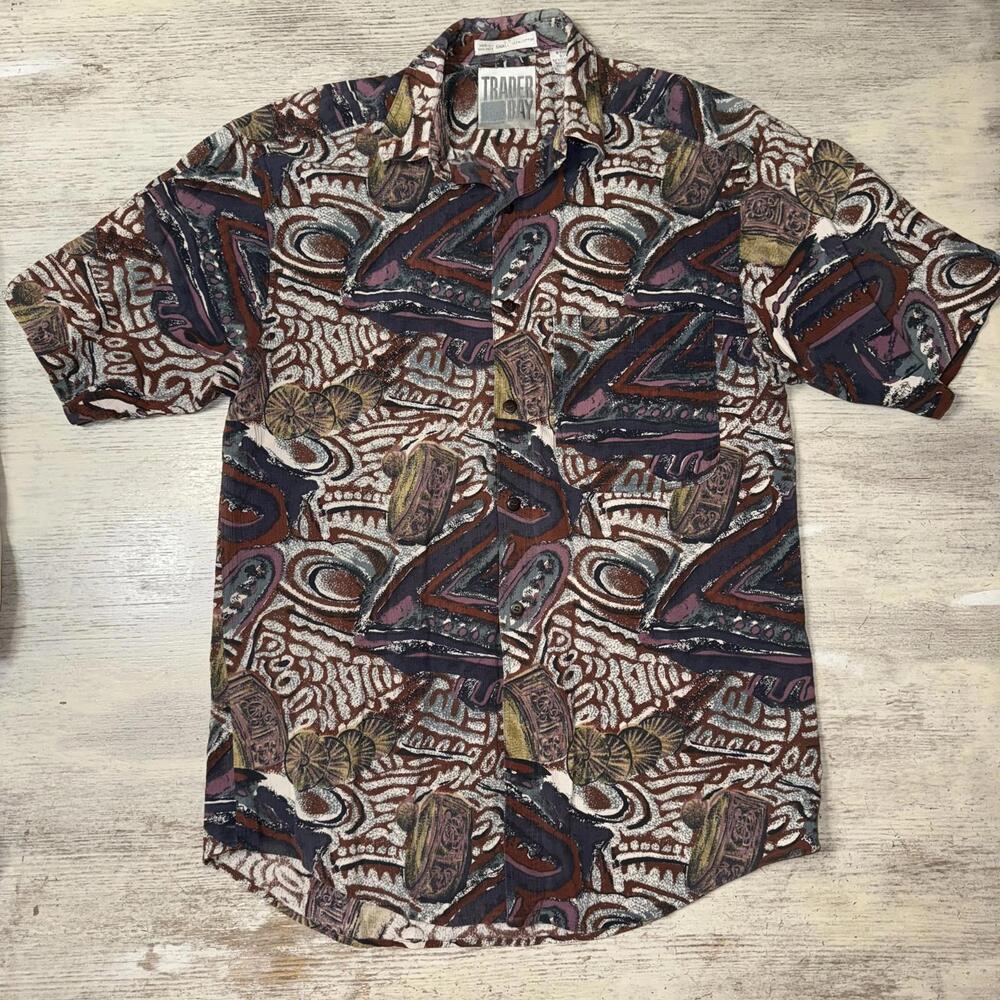 Euc Vintage 90s Patterned Button Down Cotton Shir… - image 1